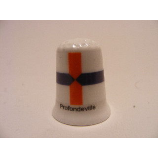 Profondeville gemeente vlag in Belgie op een porselein vingerhoedje