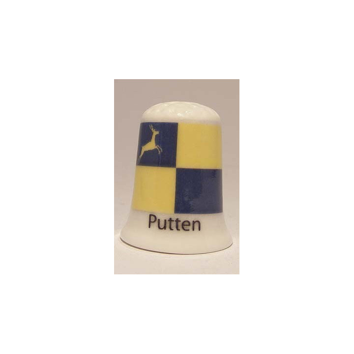 Putten Nederlandse gemeentevlag op een porselein vingerhoedje