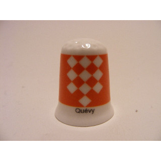 Quevy gemeente vlag in Belgie op een porselein vingerhoedje