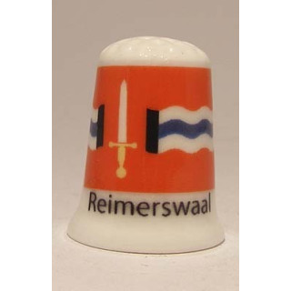 Reimerswaal Nederlandse gemeentevlag op een porselein vingerhoedje