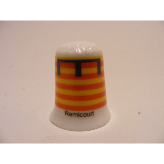 Remicourt gemeente vlag in Belgie op een porselein vingerhoedje