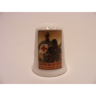 Rode Kruis Support the Red Cross op een porselein vingerhoedje