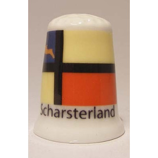 Scharsterland Nederlandse gemeentevlag op een porselein vingerhoedje