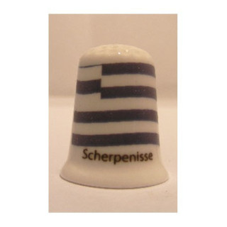 Scherpenisse Nederlandse gemeentevlag op een porselein vingerhoedje