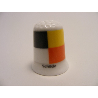 Schilde vlag Belgie op een porselein vingerhoedje