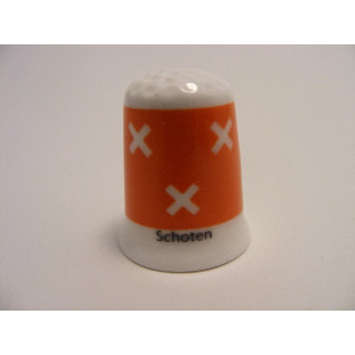 Schoten vlag Belgie op een porselein vingerhoedje