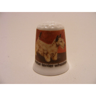 Schotse terrier wheaten getekend op een porselein vingerhoedje