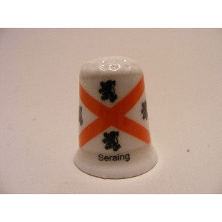 Seraing gemeente vlag in Belgie op een porselein vingerhoedje