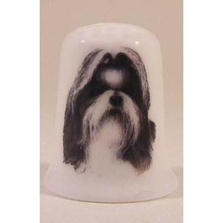 Shih Tzu hond op een porselein vingerhoedje