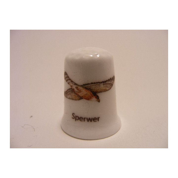 Sperwer roofvogel Accipiter nisus op een porselein vingerhoedje