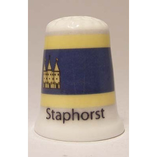 Staphorst Nederlandse gemeentevlag op een porselein vingerhoedje
