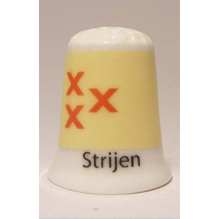 Strijen Nederlandse gemeentevlag op een porselein vingerhoedje