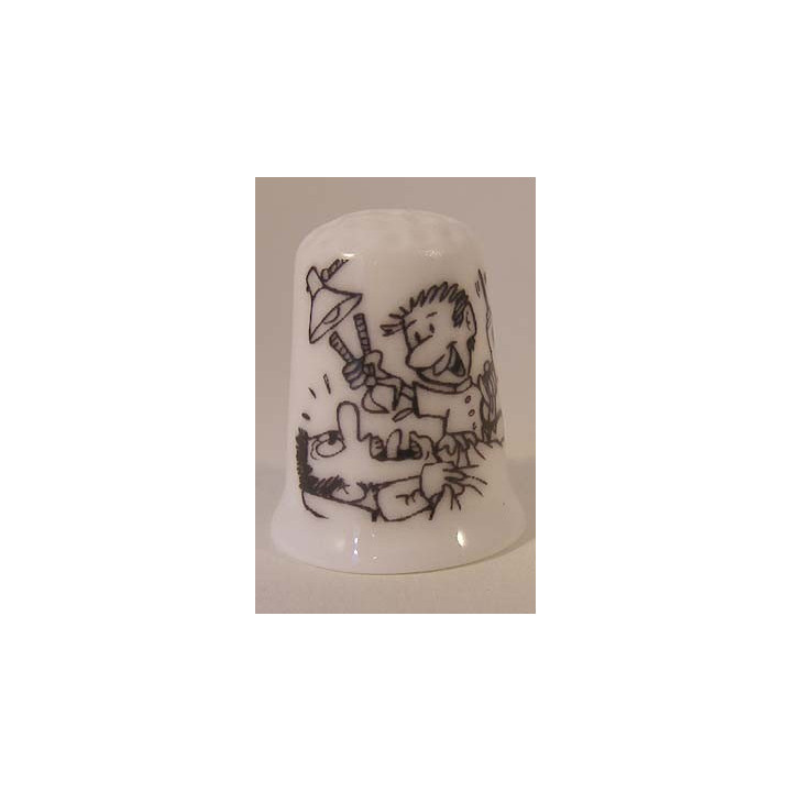 Tandarts op een porselein vingerhoedje