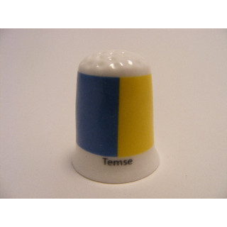 Temse vlag Belgie op een porselein vingerhoedje