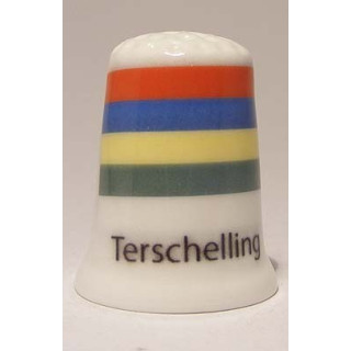 Terschelling Nederlandse gemeentevlag op een porselein vingerhoedje