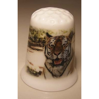 Tijger foto op een porselein vingerhoedje