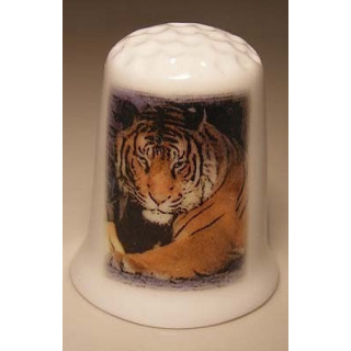 Tijger kop op een porselein vingerhoedje