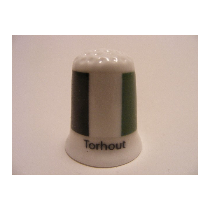 Torhout vlag Belgie op een porselein vingerhoedje