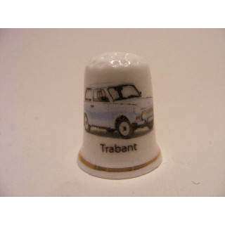 Trabant P601 met goud randje op een porselein vingerhoedje