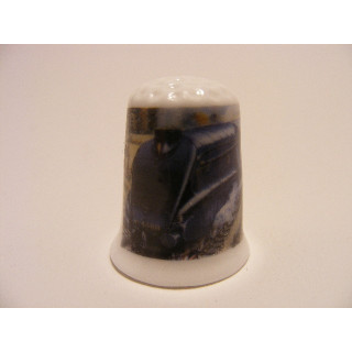 Trein blauw op een porselein vingerhoedje