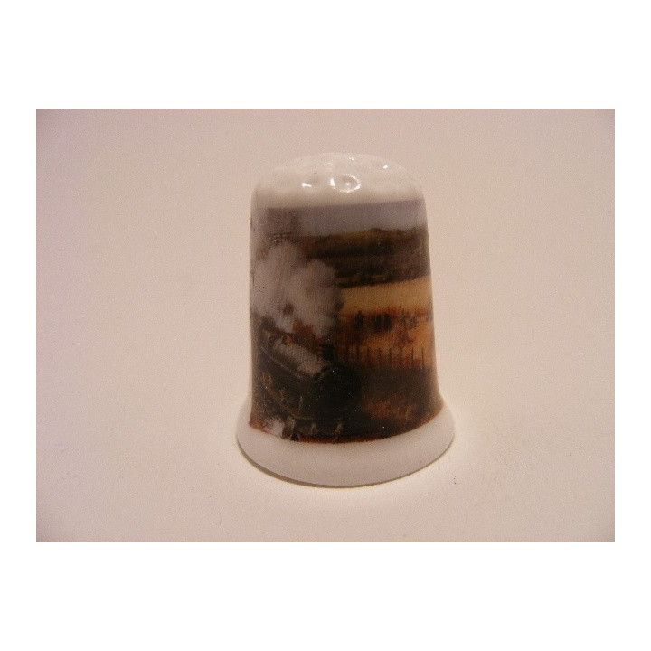 Trein stoomtrein op een porselein vingerhoedje