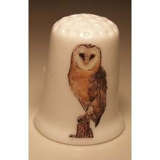 Uil afbeelding op een porselein vingerhoedje Uil afbeelding op een porselein vingerhoedje