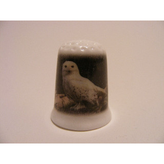 Uil sneeuwuil op een porselein vingerhoedje Uil sneeuwuil op een porselein vingerhoedje