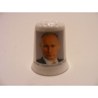 Vladimir Vladimirovitsj Poetin uit Rusland op een porselein vingerhoedje Vladimir Vladimirovitsj Poetin uit Rusland op een porselein vingerhoedje