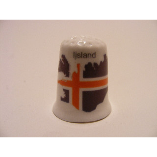 Vlag en land van IJsland op een porselein vingerhoedje