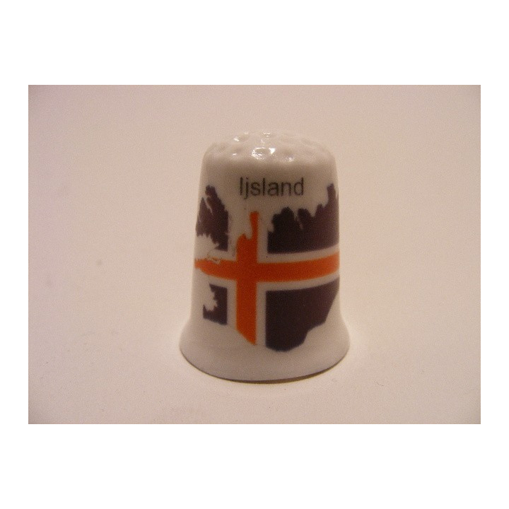 Vlag en land van IJsland op een porselein vingerhoedje