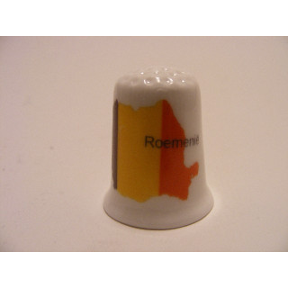 Vlag en land van Roemenie op een porselein vingerhoedje