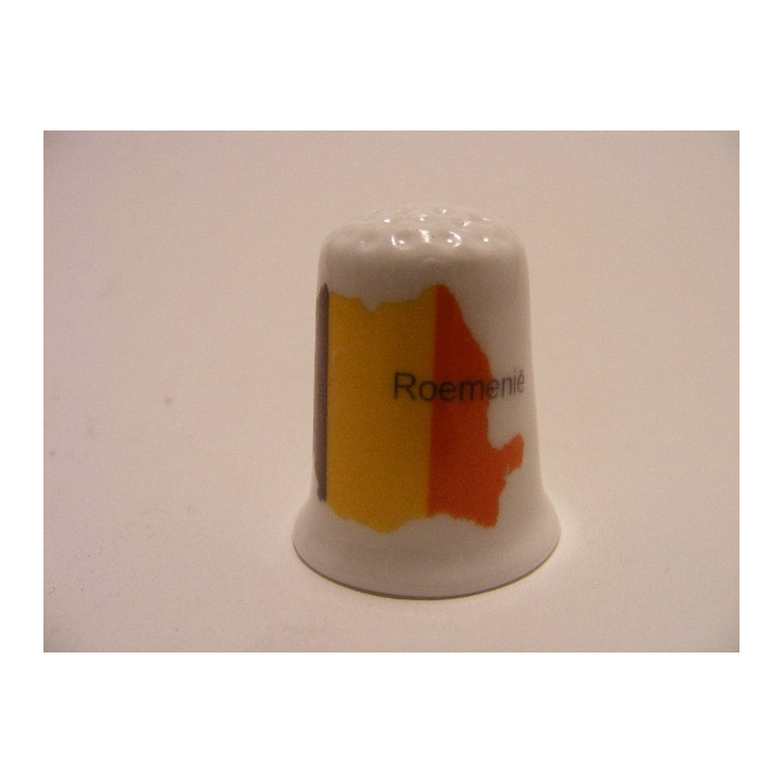Vlag en land van Roemenie op een porselein vingerhoedje