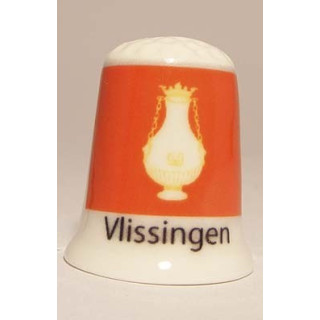 Vlissingen Nederlandse gemeentevlag op een porselein vingerhoedje