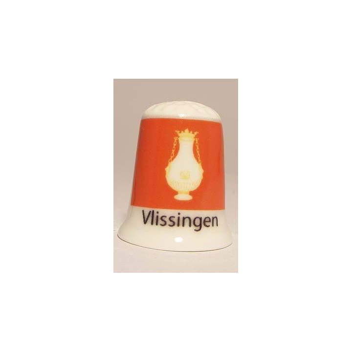 Vlissingen Nederlandse gemeentevlag op een porselein vingerhoedje