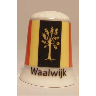 Waalwijk Nederlandse gemeentevlag op een porselein vingerhoedje