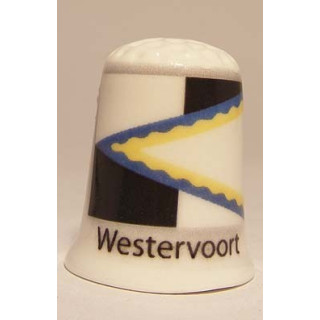 Westervoort Nederlandse gemeentevlag op een porselein vingerhoedje