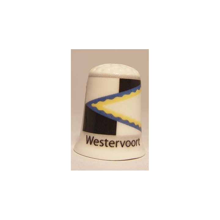Westervoort Nederlandse gemeentevlag op een porselein vingerhoedje