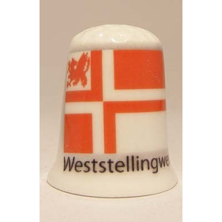 Weststellingwerf Nederlandse gemeentevlag op een porselein vingerhoedje