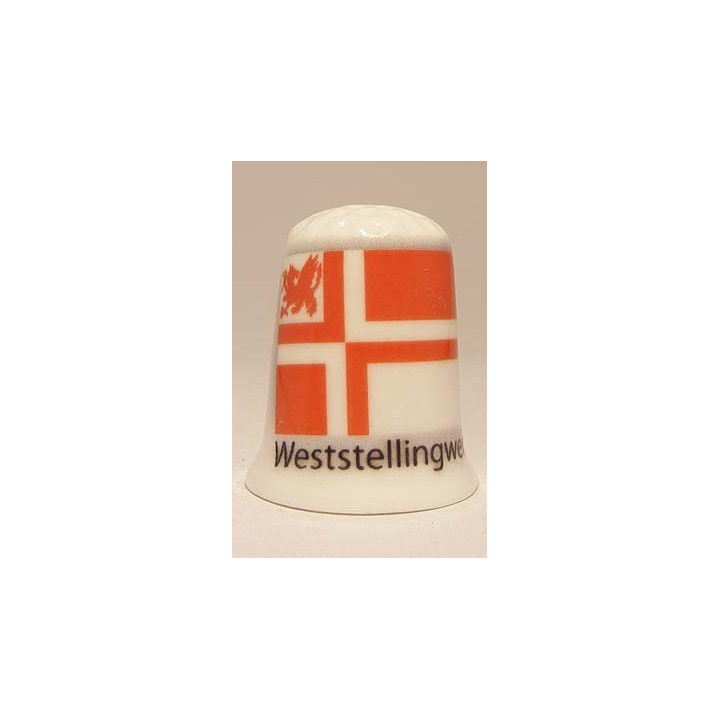 Weststellingwerf Nederlandse gemeentevlag op een porselein vingerhoedje