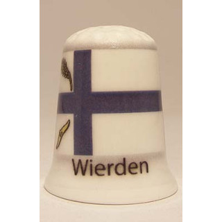 Wierden Nederlandse gemeentevlag op een porselein vingerhoedje