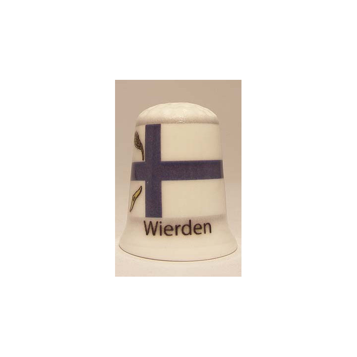 Wierden Nederlandse gemeentevlag op een porselein vingerhoedje
