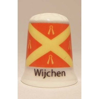 Wijchen Nederlandse gemeentevlag op een porselein vingerhoedje