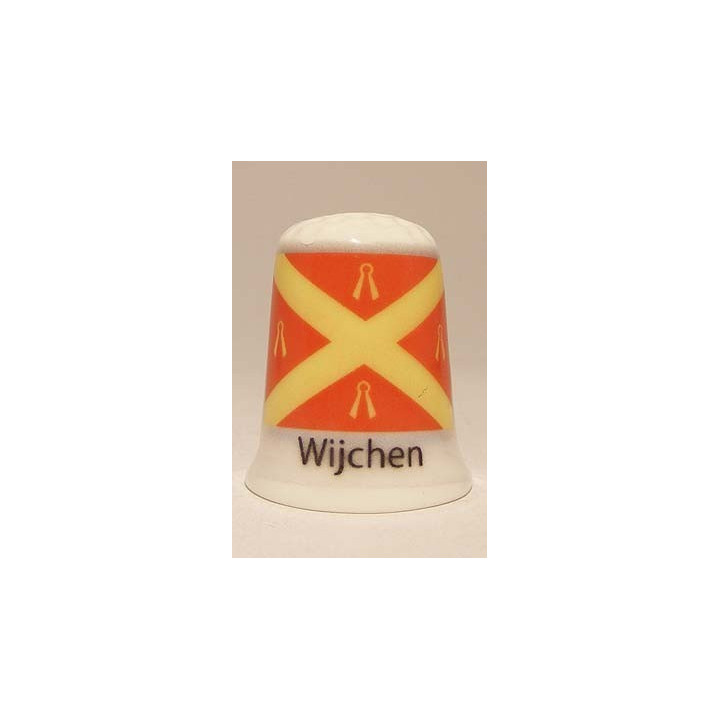 Wijchen Nederlandse gemeentevlag op een porselein vingerhoedje