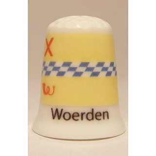 Woerden Nederlandse gemeentevlag op een porselein vingerhoedje