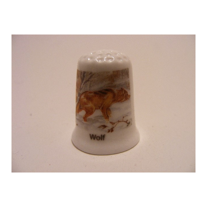 Wolf in the Snow Porcelain Thimble