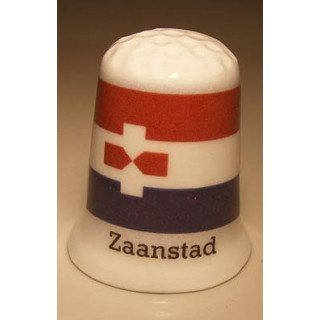 Zaanstad Nederlandse gemeentevlag op een porselein vingerhoedje