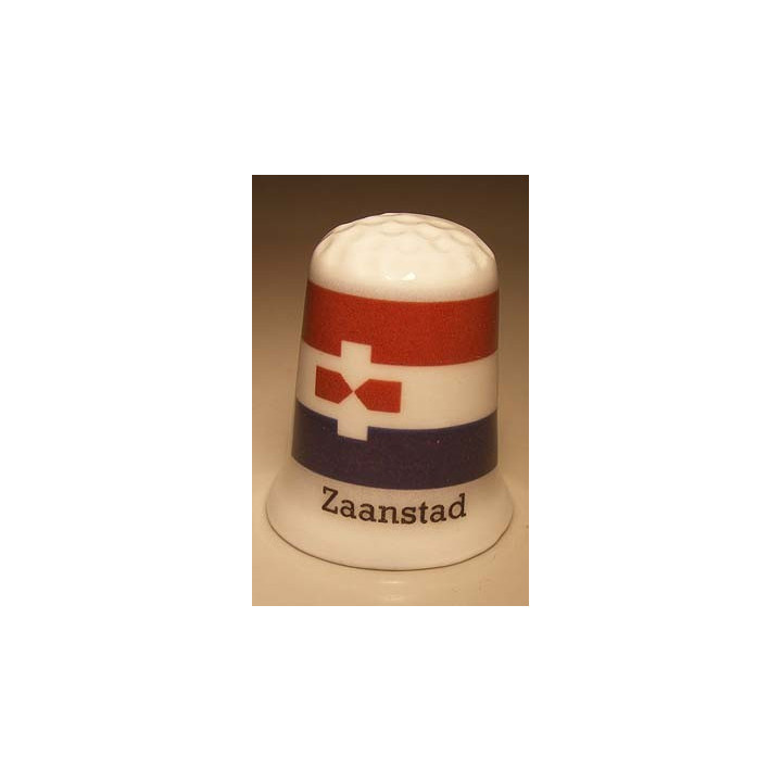 Zaanstad Nederlandse gemeentevlag op een porselein vingerhoedje