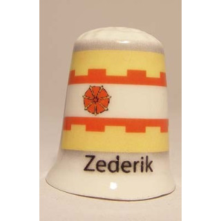 Zederik Nederlandse gemeentevlag op een porselein vingerhoedje