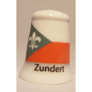 Zundert Nederlandse gemeentevlag op een porselein vingerhoedje