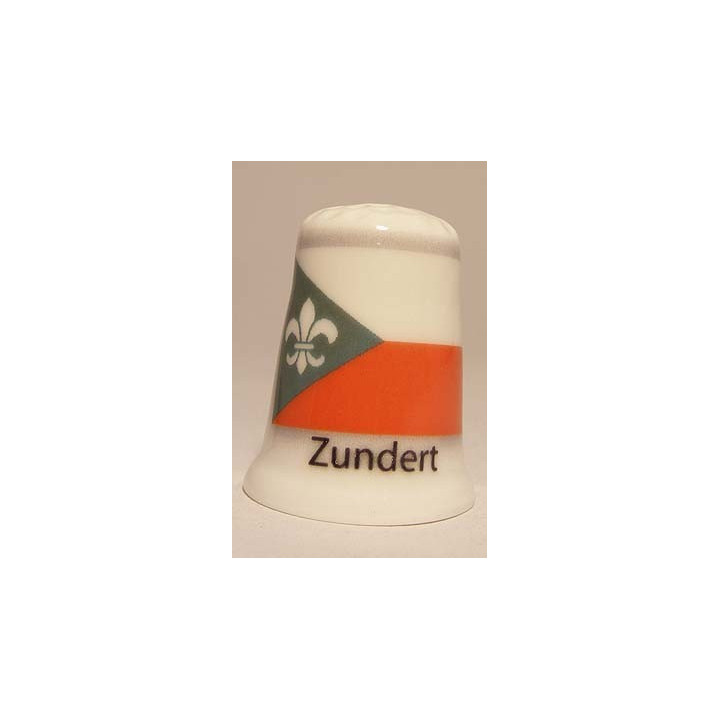 Zundert Nederlandse gemeentevlag op een porselein vingerhoedje